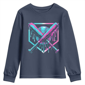 Baseball Drip Ice Cream Dripping Youth Sweatshirt TS02 Navy Print Your Wear