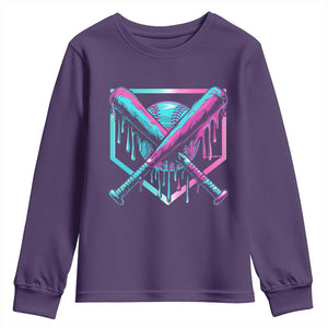 Baseball Drip Ice Cream Dripping Youth Sweatshirt TS02 Purple Print Your Wear