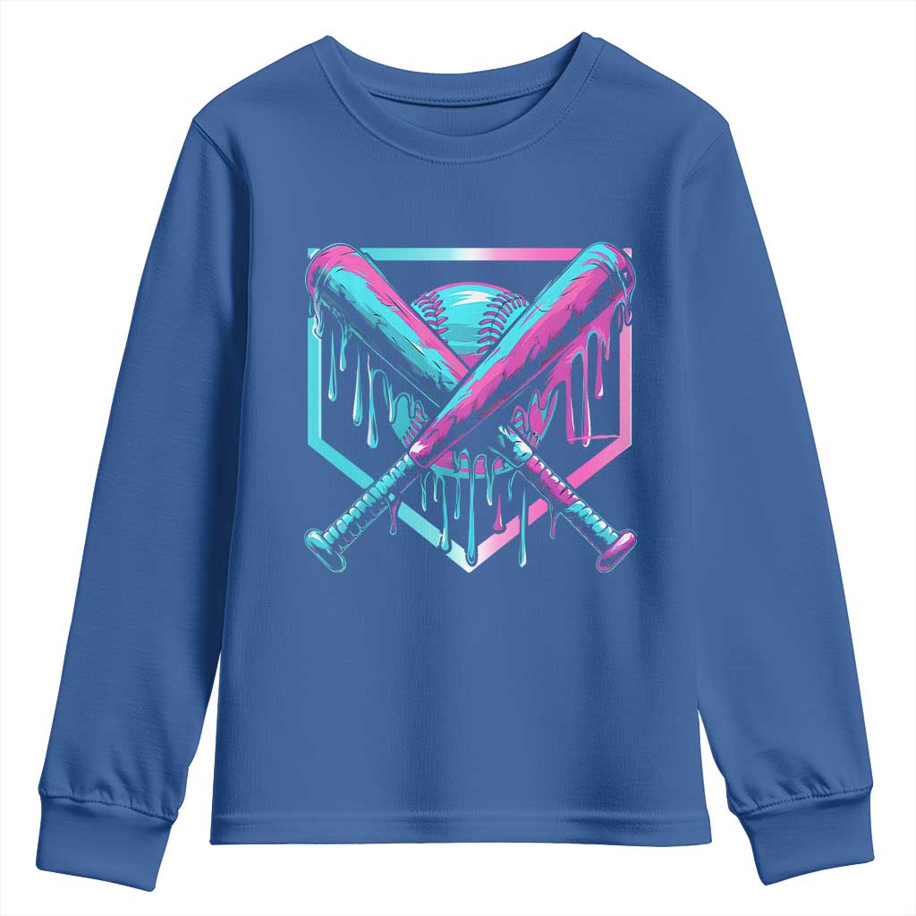 Baseball Drip Ice Cream Dripping Youth Sweatshirt TS02 Royal Blue Print Your Wear