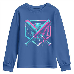 Baseball Drip Ice Cream Dripping Youth Sweatshirt TS02 Royal Blue Print Your Wear