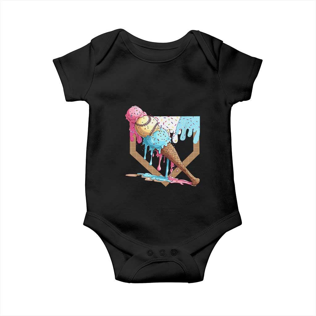 Baseball Home Ice Cream Dripping Baby Onesie TS02 Black Print Your Wear