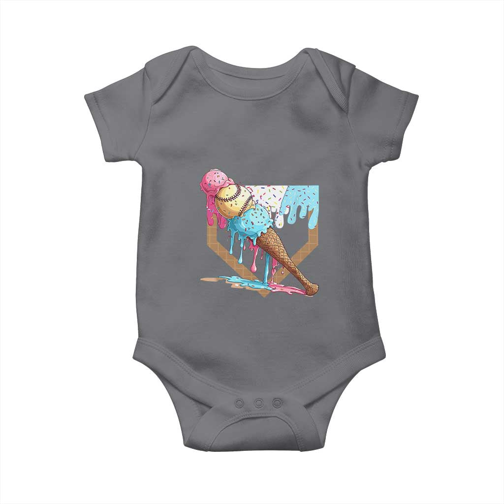 Baseball Home Ice Cream Dripping Baby Onesie TS02 Charcoal Print Your Wear