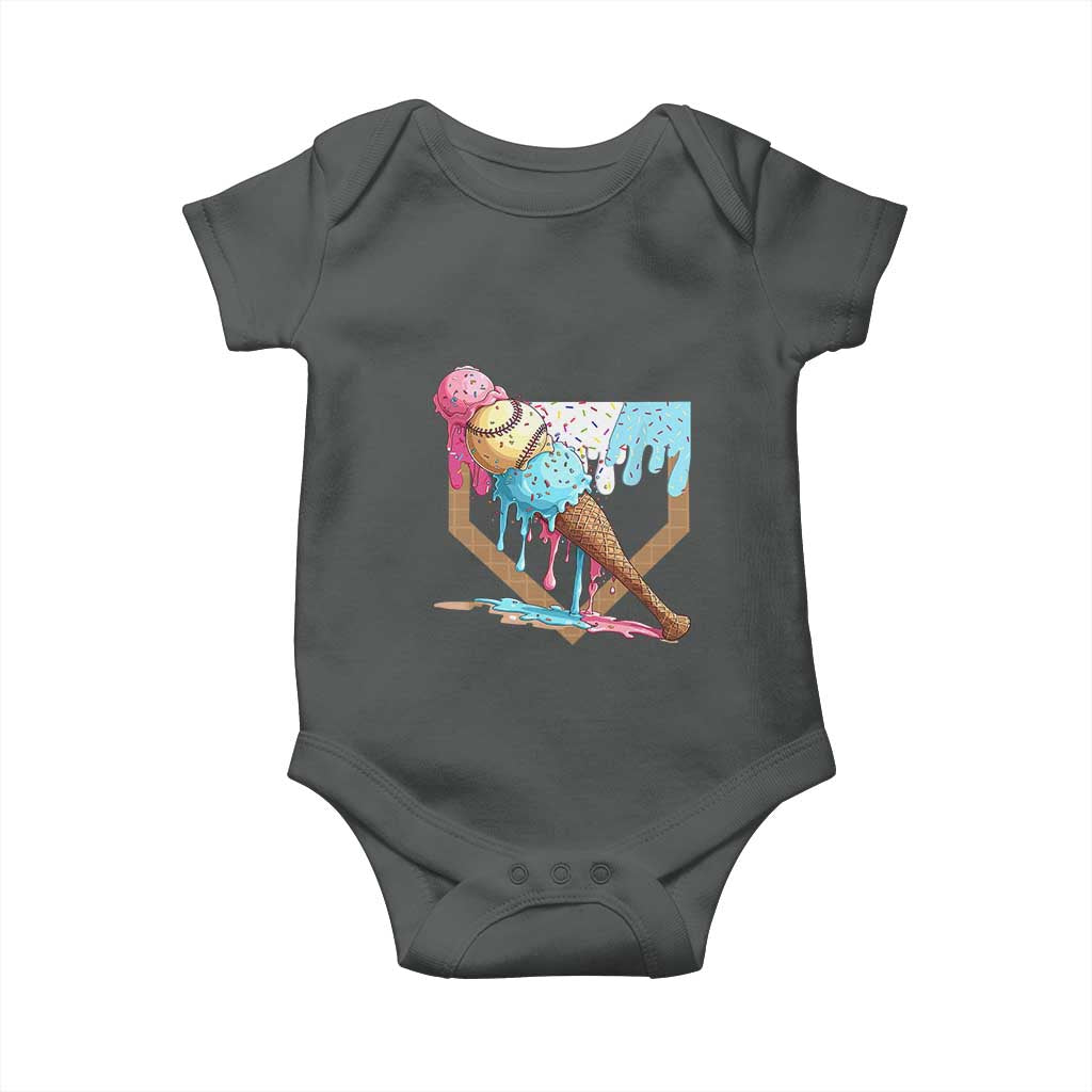 Baseball Home Ice Cream Dripping Baby Onesie TS02 Dark Heather Print Your Wear