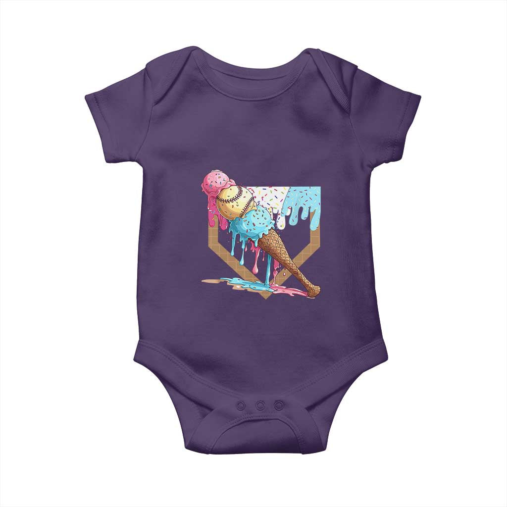 Baseball Home Ice Cream Dripping Baby Onesie TS02 Purple Print Your Wear