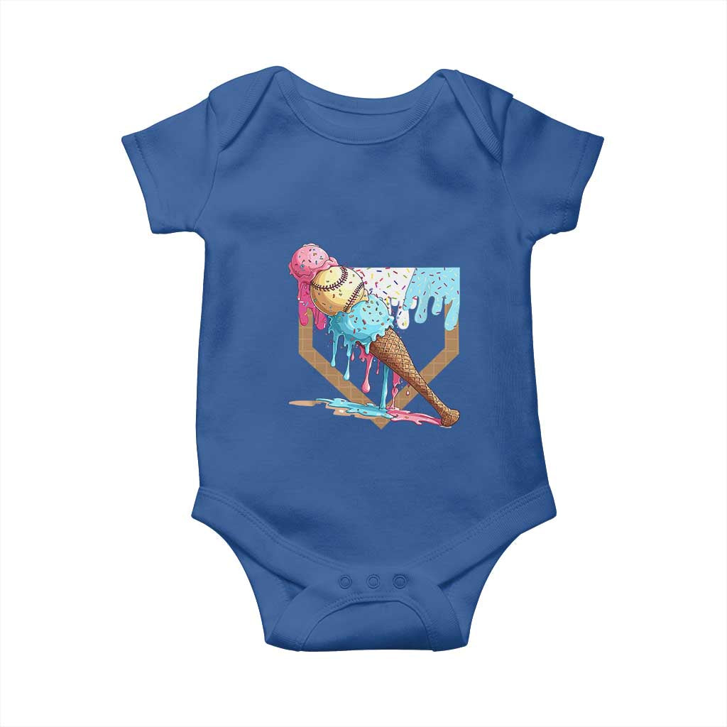Baseball Home Ice Cream Dripping Baby Onesie TS02 Royal Blue Print Your Wear