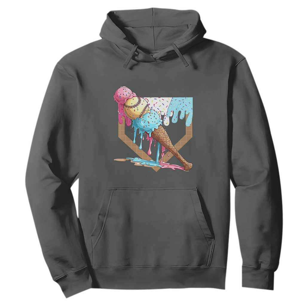 Baseball Home Ice Cream Dripping Hoodie TS02 Dark Heather Print Your Wear