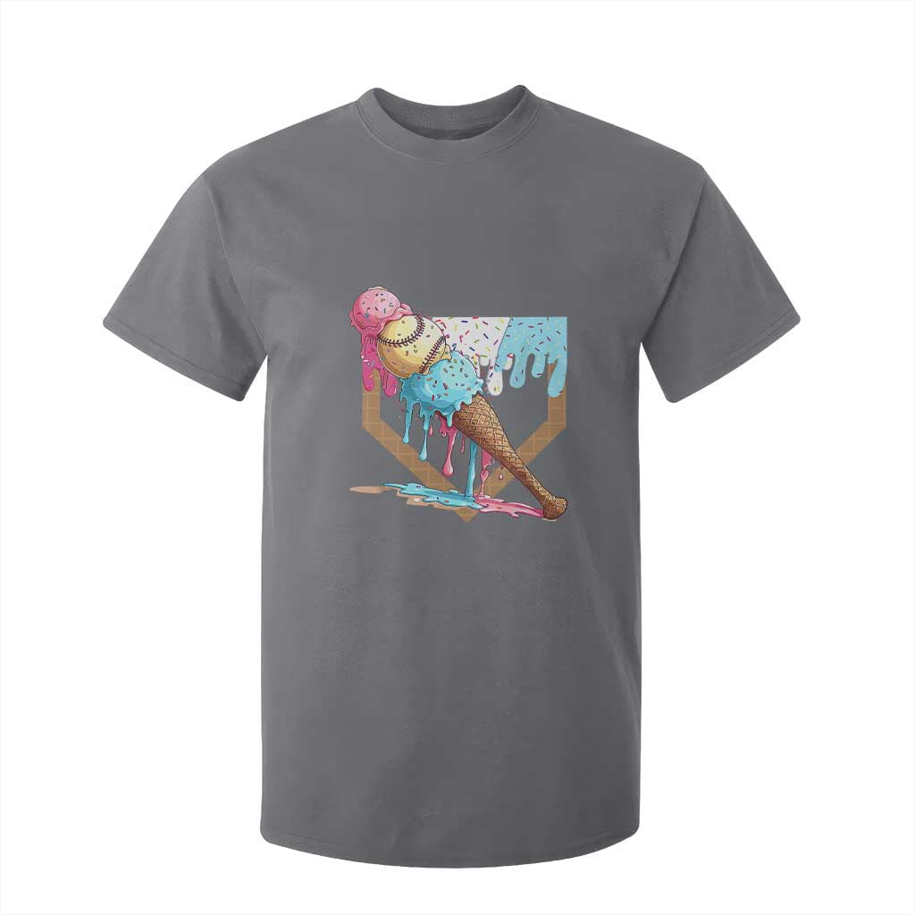 Baseball Home Ice Cream Dripping T Shirt For Kid TS02 Charcoal Print Your Wear