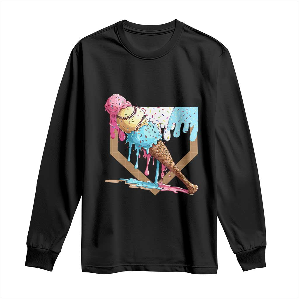 Baseball Home Ice Cream Dripping Long Sleeve Shirt TS02 Black Print Your Wear