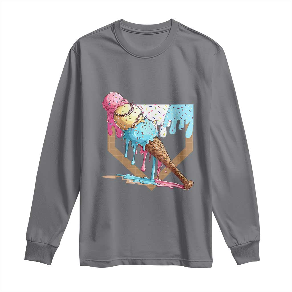 Baseball Home Ice Cream Dripping Long Sleeve Shirt TS02 Charcoal Print Your Wear