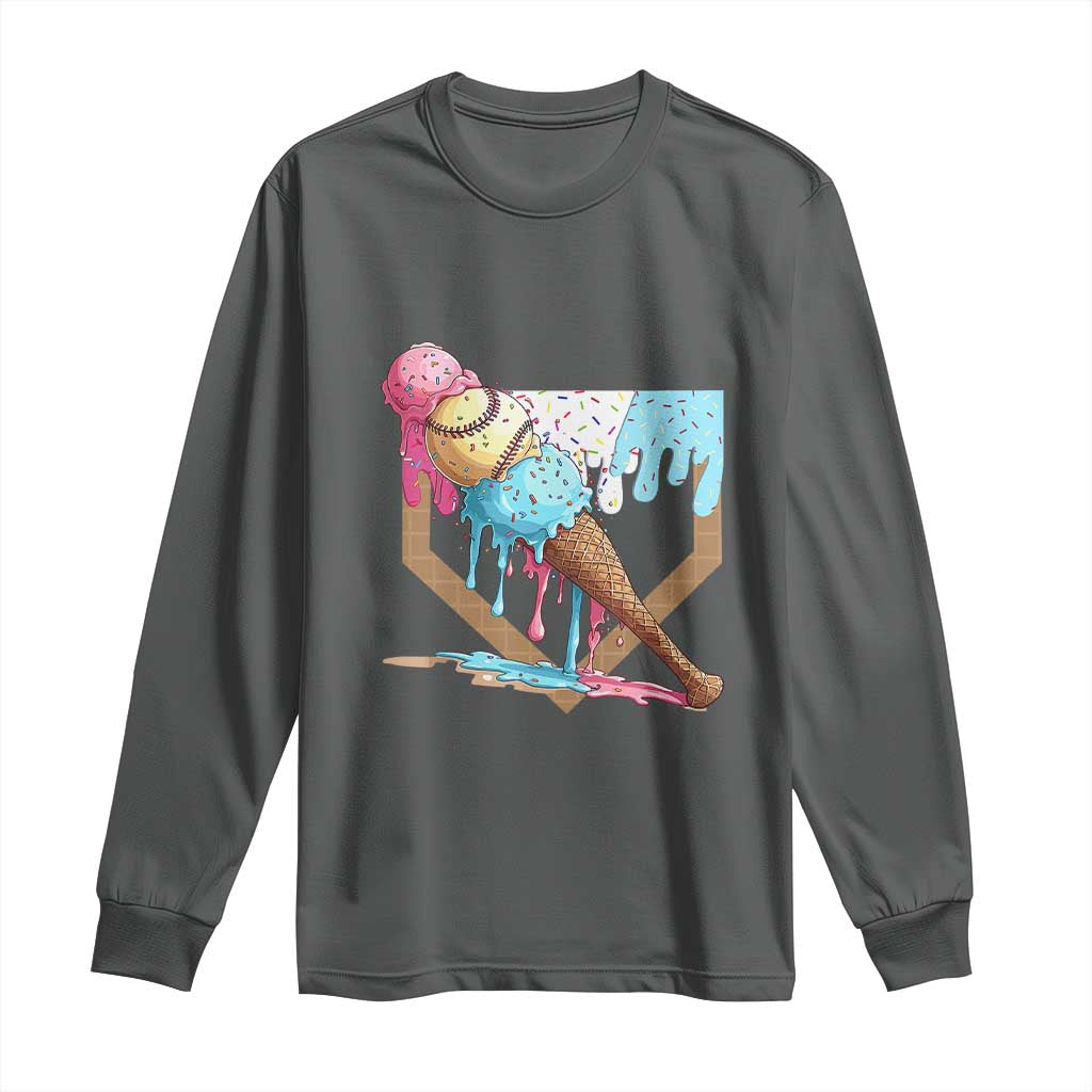 Baseball Home Ice Cream Dripping Long Sleeve Shirt TS02 Dark Heather Print Your Wear