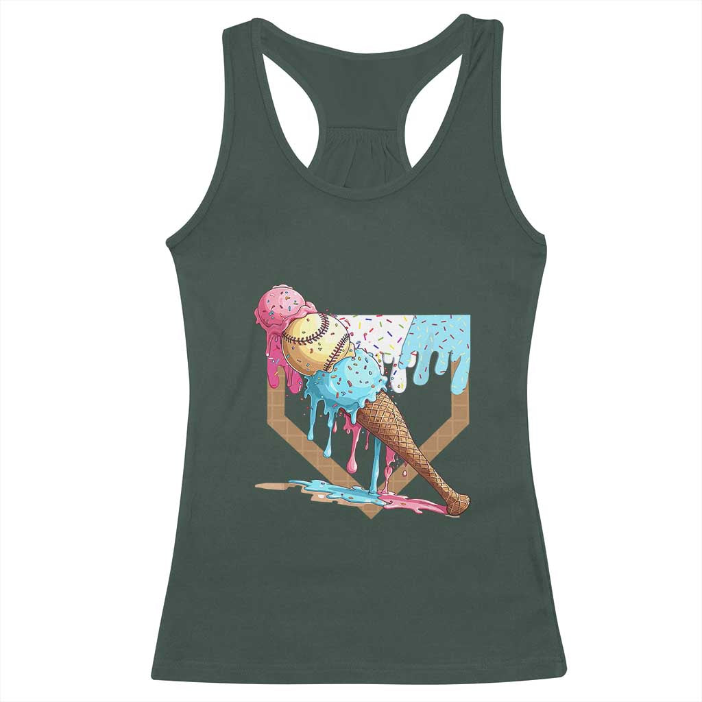 Baseball Home Ice Cream Dripping Racerback Tank Top TS02 Dark Forest Green Print Your Wear
