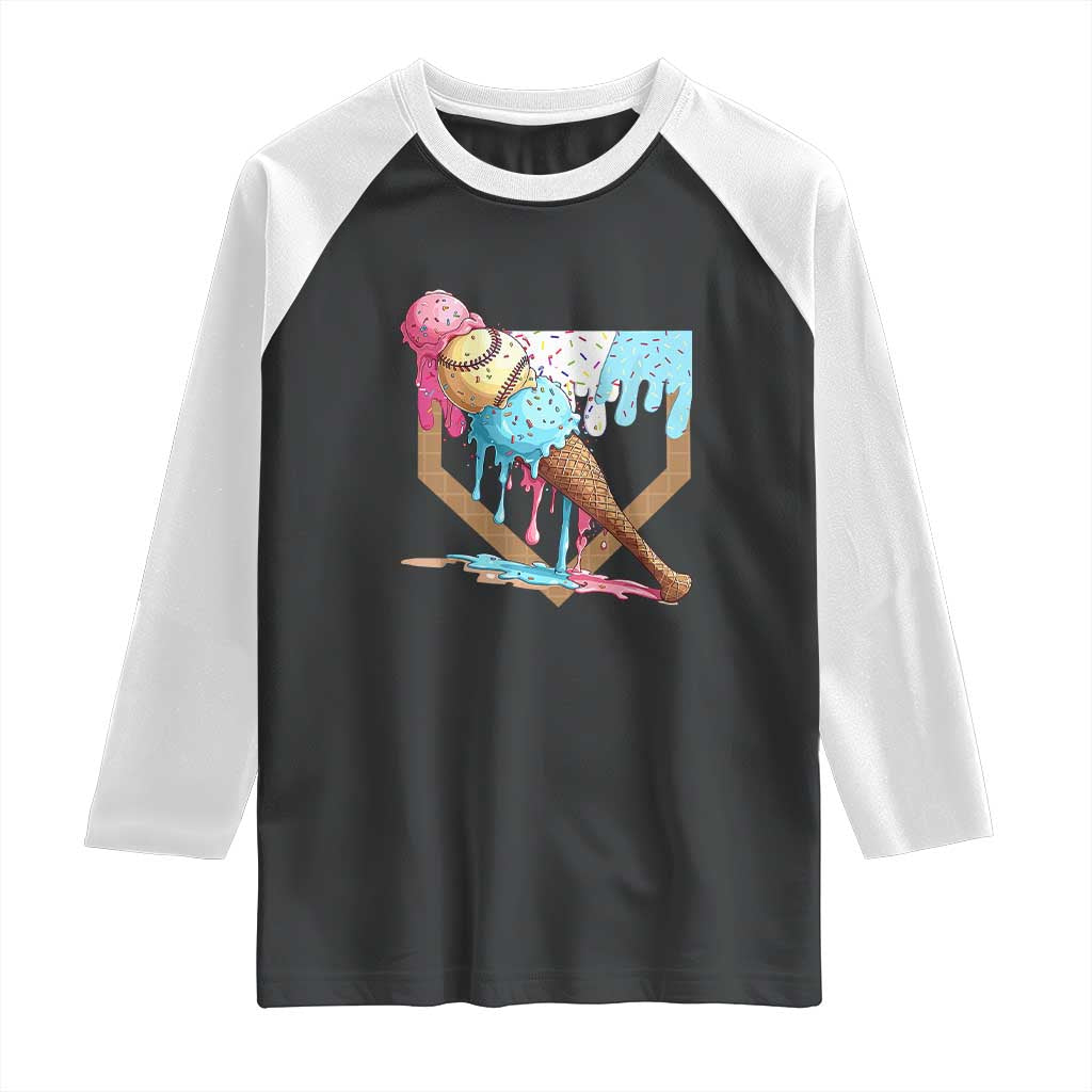 Baseball Home Ice Cream Dripping Raglan Shirt TS02 Black White Print Your Wear