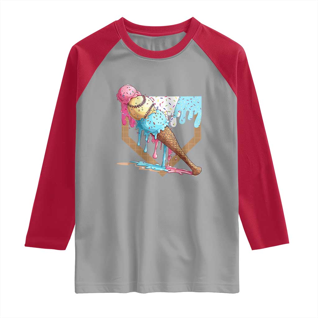 Baseball Home Ice Cream Dripping Raglan Shirt TS02 Sport Gray Red Print Your Wear