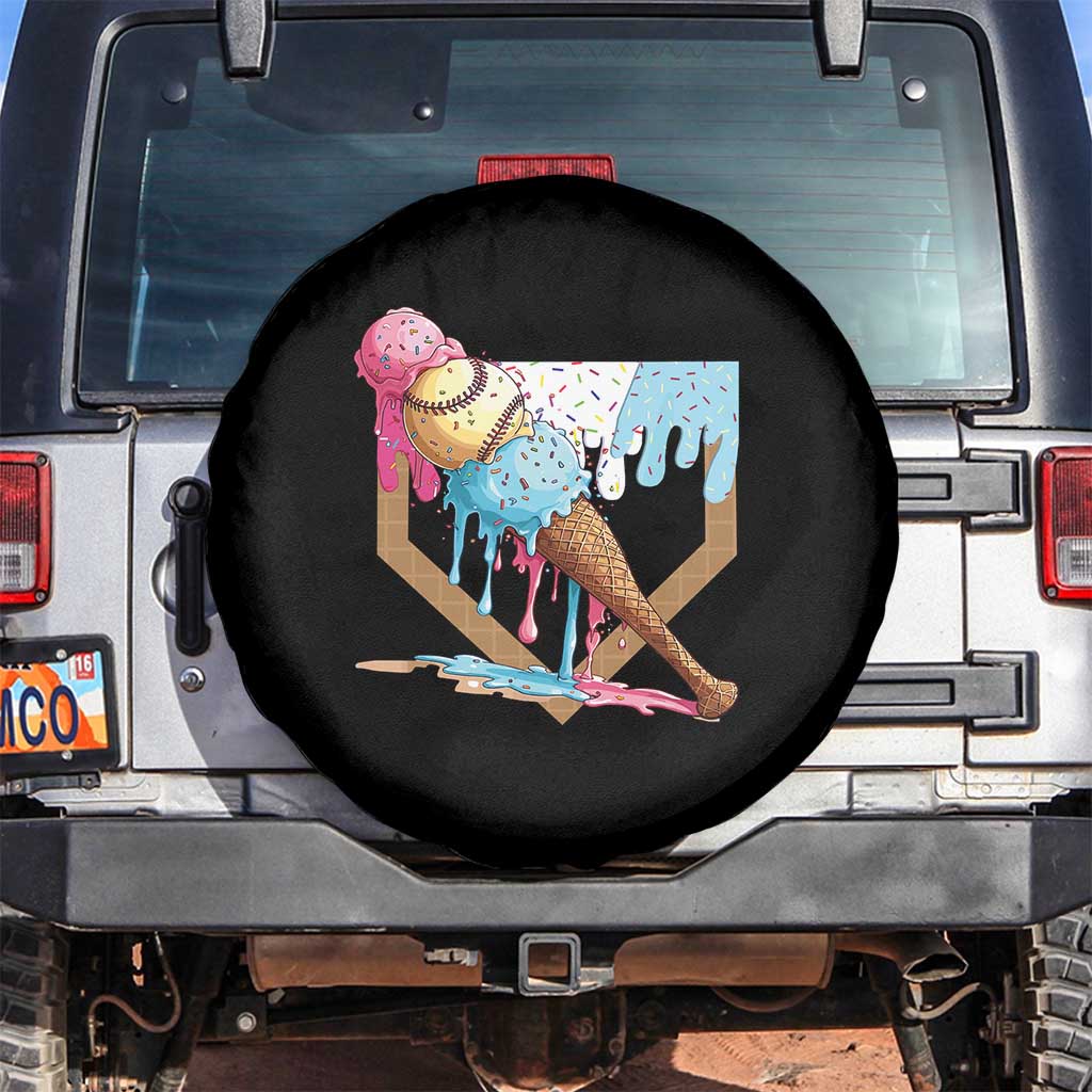 Baseball Home Ice Cream Dripping Spare Tire Cover TS02 No hole Black Print Your Wear