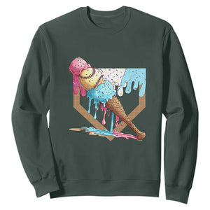 Baseball Home Ice Cream Dripping Sweatshirt TS02 Dark Forest Green Print Your Wear