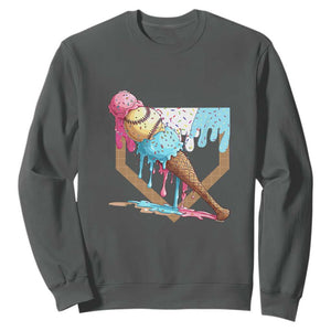 Baseball Home Ice Cream Dripping Sweatshirt TS02 Dark Heather Print Your Wear