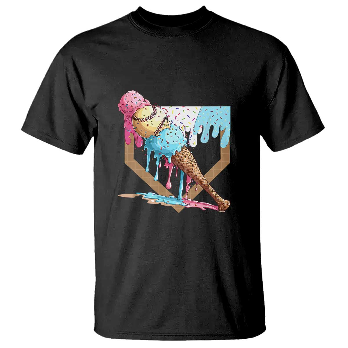 Baseball Home Ice Cream Dripping T Shirt TS02 Black Print Your Wear