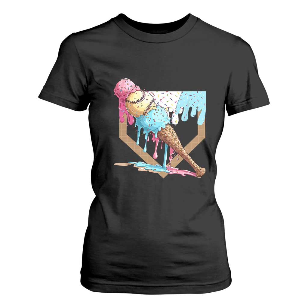 Baseball Home Ice Cream Dripping T Shirt For Women TS02 Black Print Your Wear