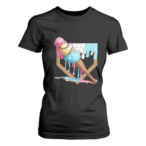 Baseball Home Ice Cream Dripping T Shirt For Women TS02 Black Print Your Wear