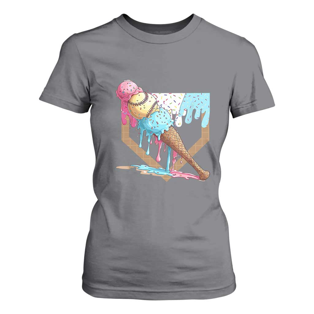 Baseball Home Ice Cream Dripping T Shirt For Women TS02 Charcoal Print Your Wear