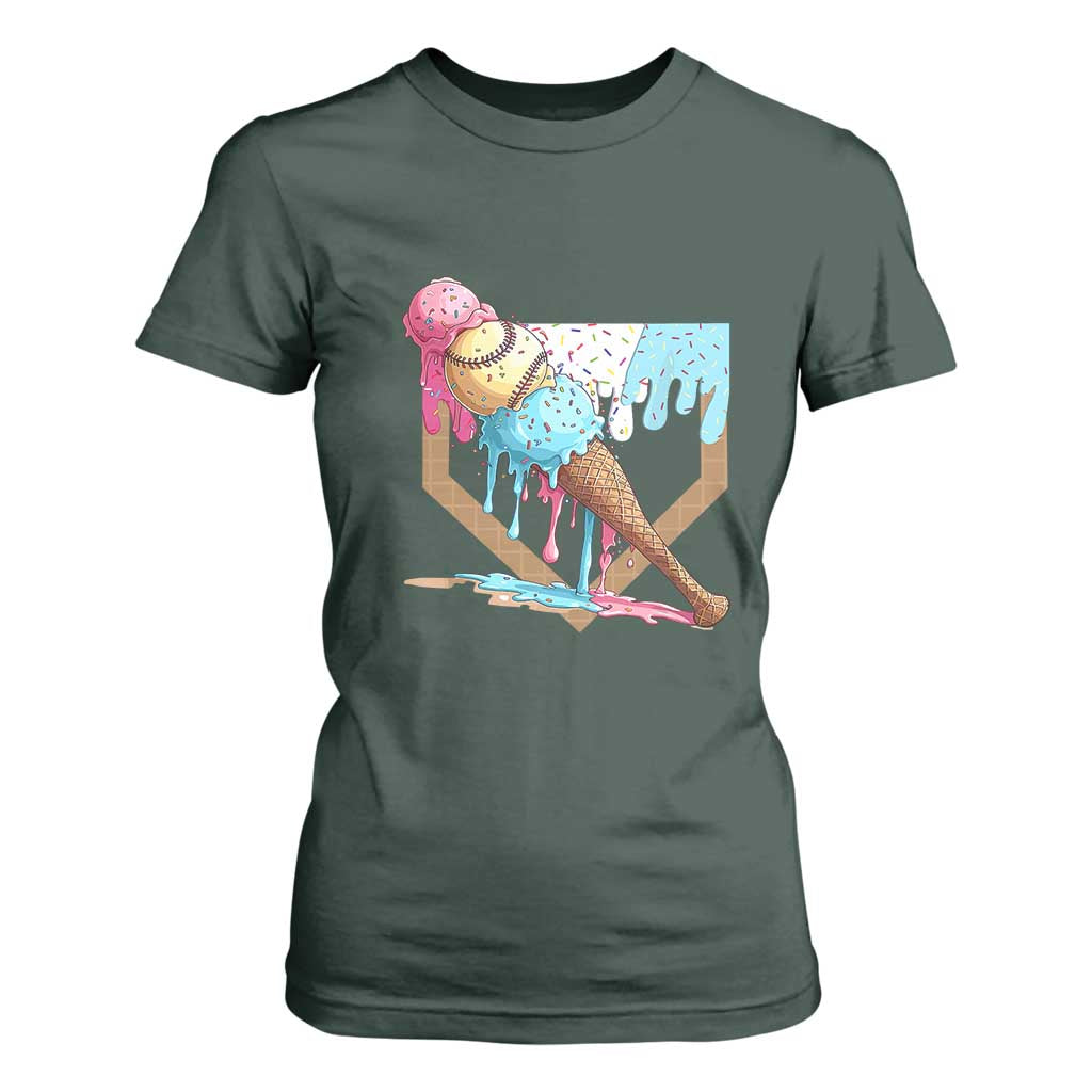 Baseball Home Ice Cream Dripping T Shirt For Women TS02 Dark Forest Green Print Your Wear