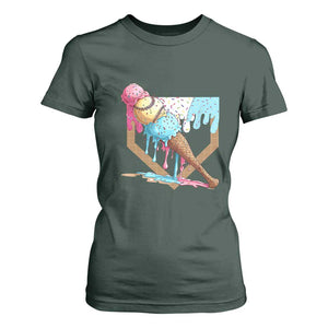 Baseball Home Ice Cream Dripping T Shirt For Women TS02 Dark Forest Green Print Your Wear