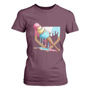 Baseball Home Ice Cream Dripping T Shirt For Women TS02 Maroon Print Your Wear