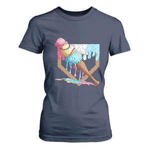 Baseball Home Ice Cream Dripping T Shirt For Women TS02 Navy Print Your Wear