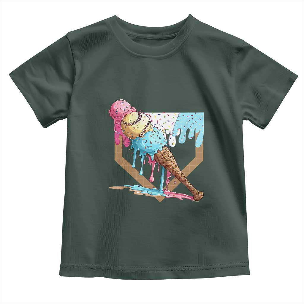Baseball Home Ice Cream Dripping Toddler T Shirt TS02 Dark Forest Green Print Your Wear