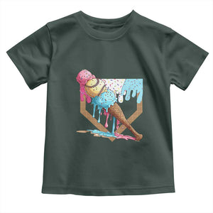 Baseball Home Ice Cream Dripping Toddler T Shirt TS02 Dark Forest Green Print Your Wear