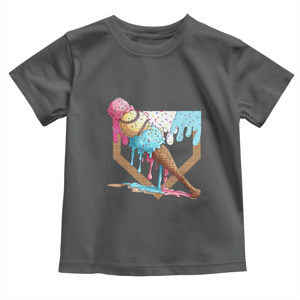 Baseball Home Ice Cream Dripping Toddler T Shirt TS02 Dark Heather Print Your Wear