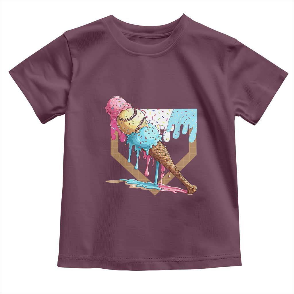 Baseball Home Ice Cream Dripping Toddler T Shirt TS02 Maroon Print Your Wear
