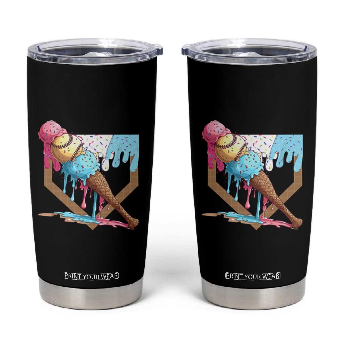 Baseball Home Ice Cream Dripping Tumbler Cup TS02 Black Print Your Wear