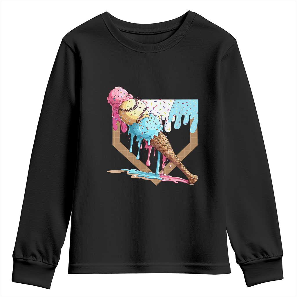 Baseball Home Ice Cream Dripping Youth Sweatshirt TS02 Black Print Your Wear