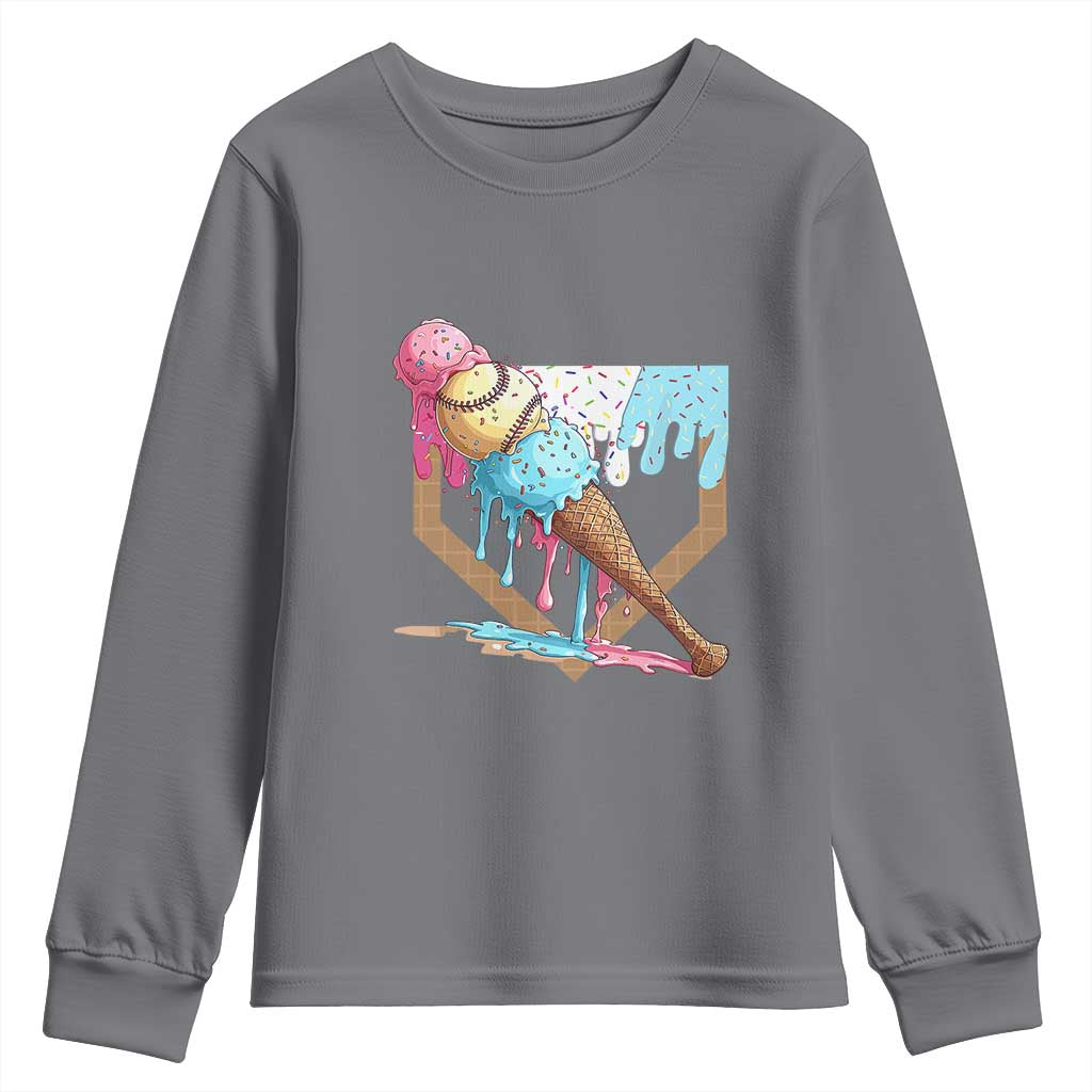 Baseball Home Ice Cream Dripping Youth Sweatshirt TS02 Charcoal Print Your Wear