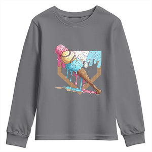 Baseball Home Ice Cream Dripping Youth Sweatshirt TS02 Charcoal Print Your Wear