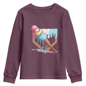 Baseball Home Ice Cream Dripping Youth Sweatshirt TS02 Maroon Print Your Wear