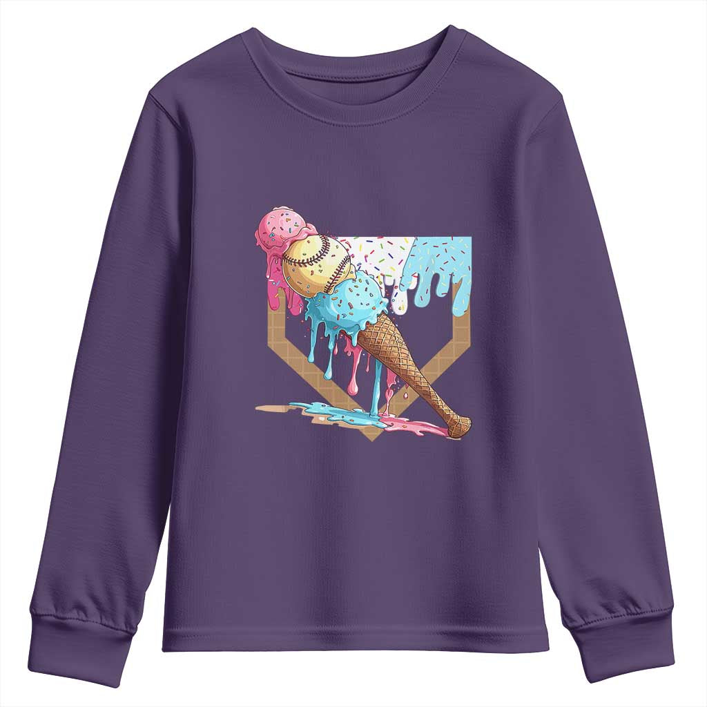 Baseball Home Ice Cream Dripping Youth Sweatshirt TS02 Purple Print Your Wear