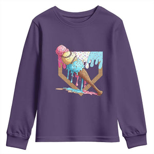 Baseball Home Ice Cream Dripping Youth Sweatshirt TS02 Purple Print Your Wear
