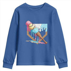 Baseball Home Ice Cream Dripping Youth Sweatshirt TS02 Royal Blue Print Your Wear