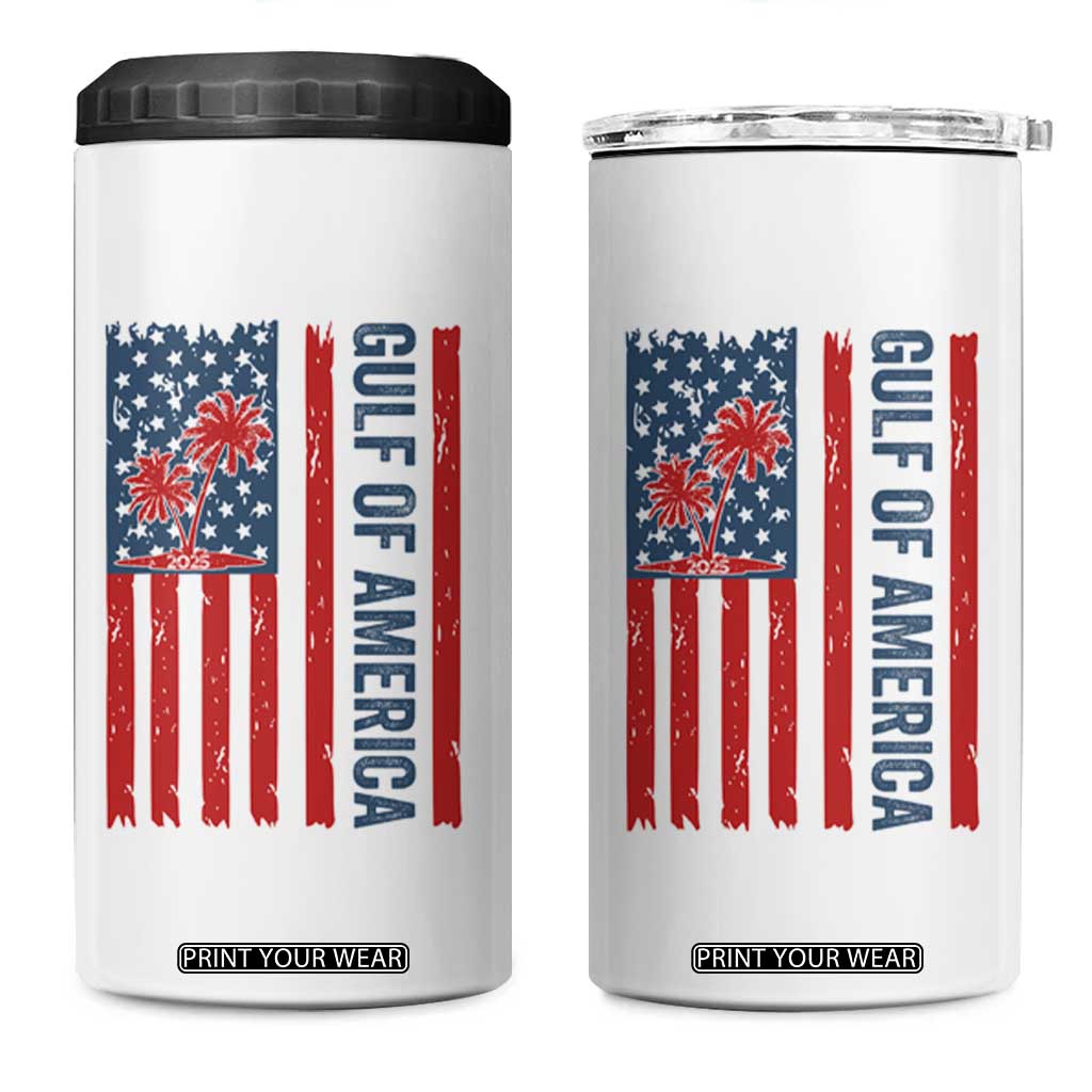 Funny Gulf Of US America Est 2025 4 in 1 Can Cooler Tumbler USA American Flag TS02 One Size: 16 oz White Print Your Wear
