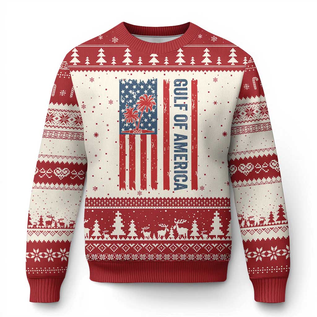 Funny Gulf Of US America Est 2025 Ugly Christmas Sweater USA American Flag TS02 Beige Red Print Your Wear