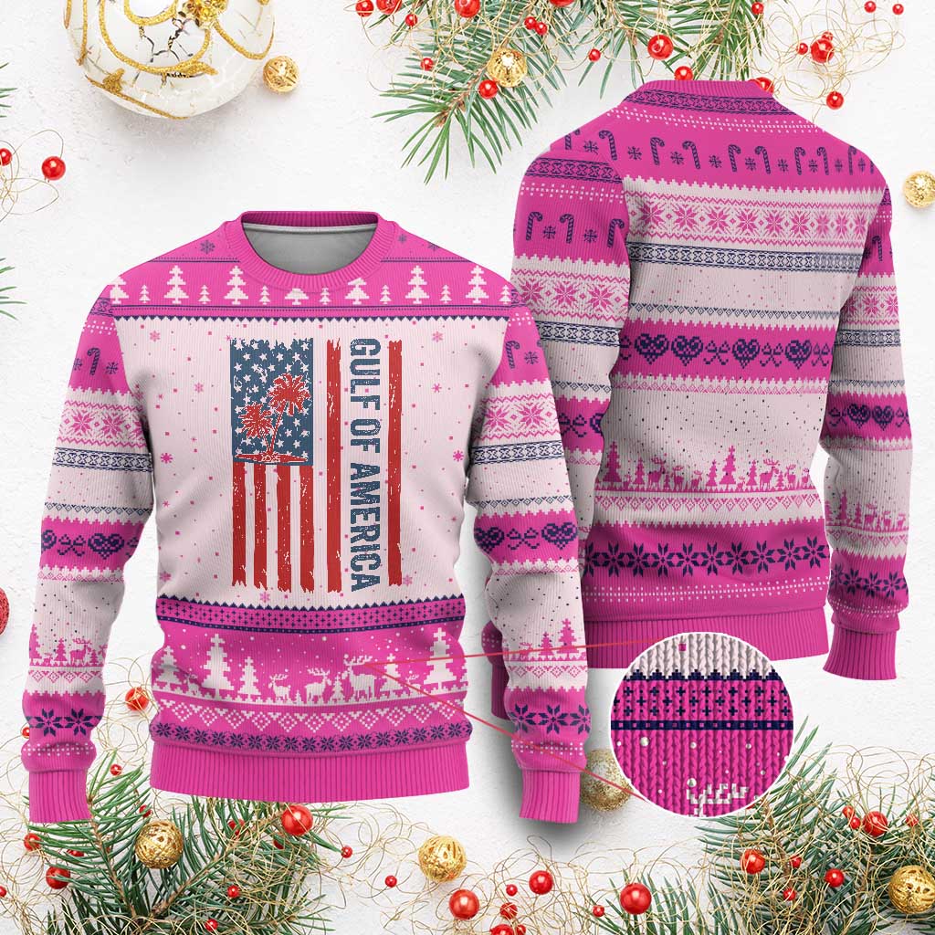 Funny Gulf Of US America Est 2025 Ugly Christmas Sweater USA American Flag TS02 Hot Pink Print Your Wear