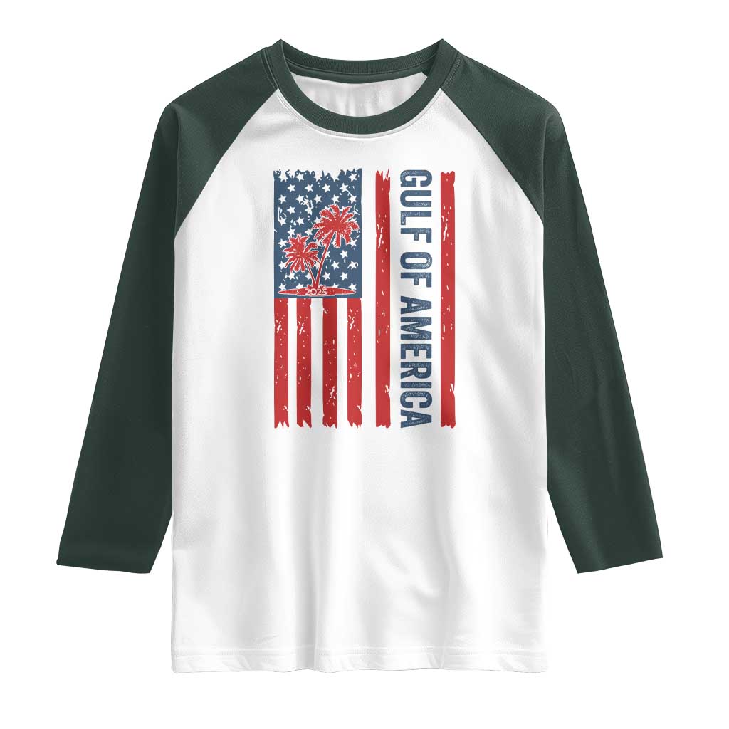 Funny Gulf Of US America Est 2025 Raglan Shirt USA American Flag TS02 White Dark Forest Green Print Your Wear