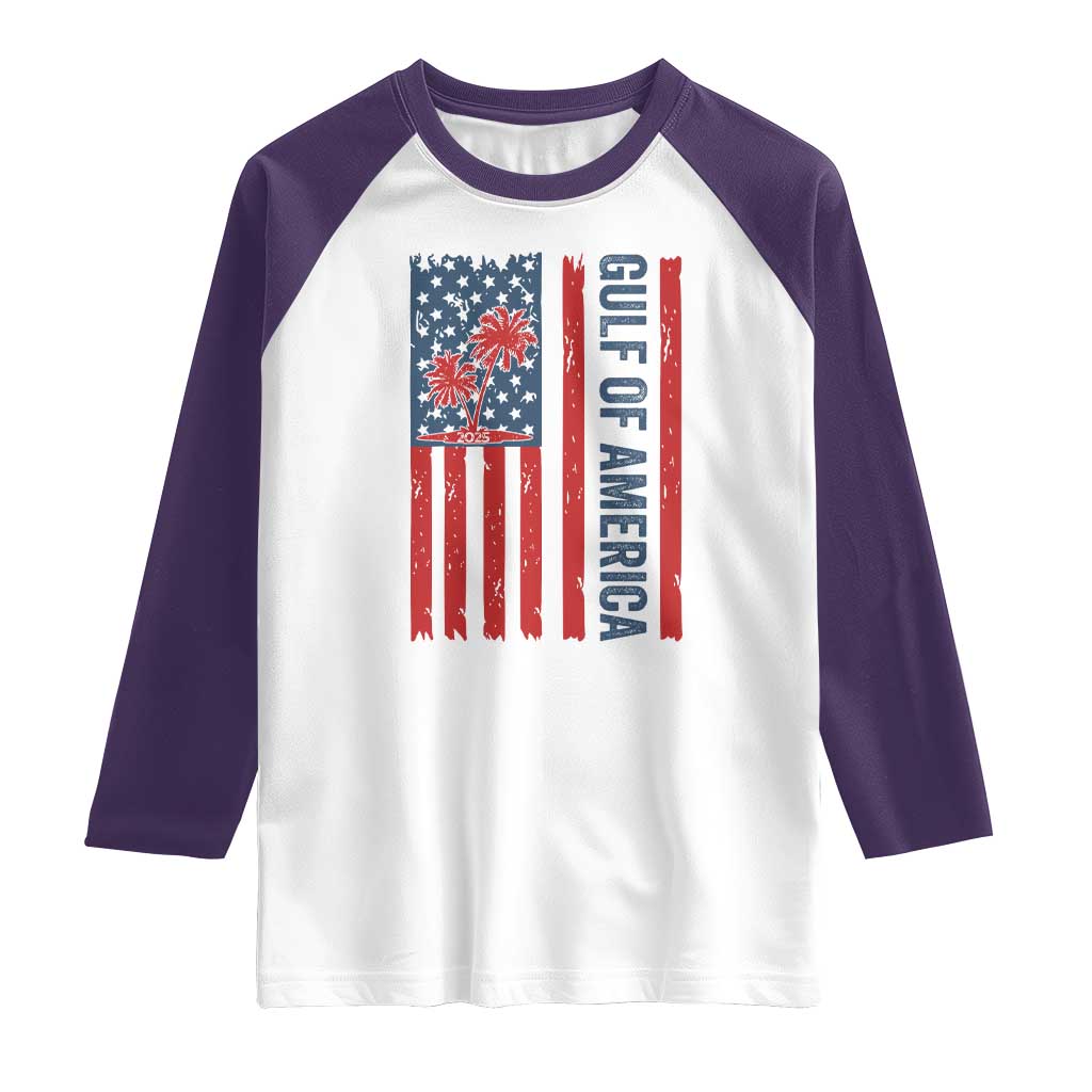 Funny Gulf Of US America Est 2025 Raglan Shirt USA American Flag TS02 White Purple Print Your Wear