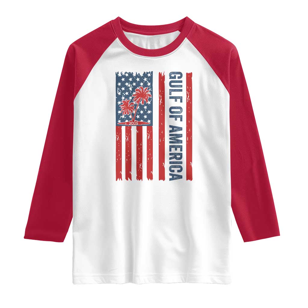 Funny Gulf Of US America Est 2025 Raglan Shirt USA American Flag TS02 White Red Print Your Wear