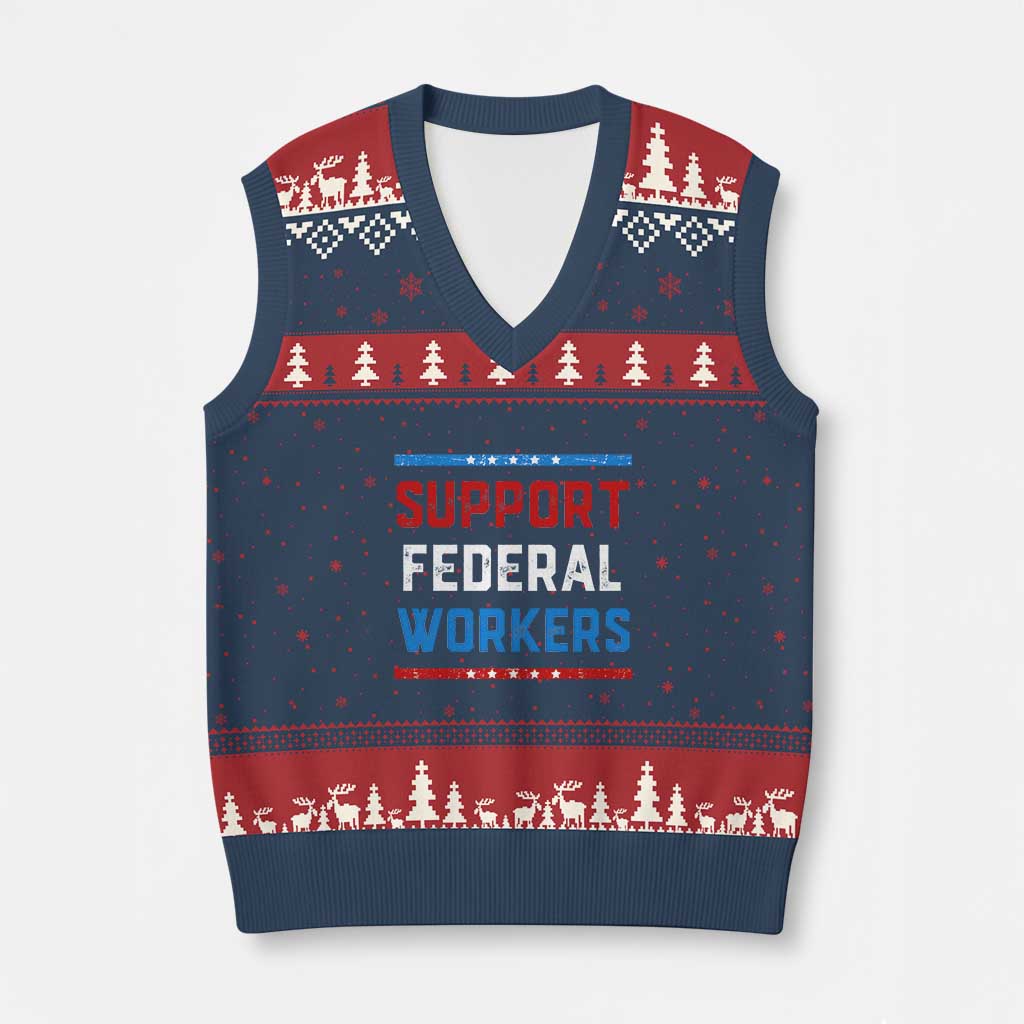 Support Federal Workers V-Neck Knit Sweater Vest Patriotic Protect Defend Employee Solidarity TS02 Navy Red Print Your Wear
