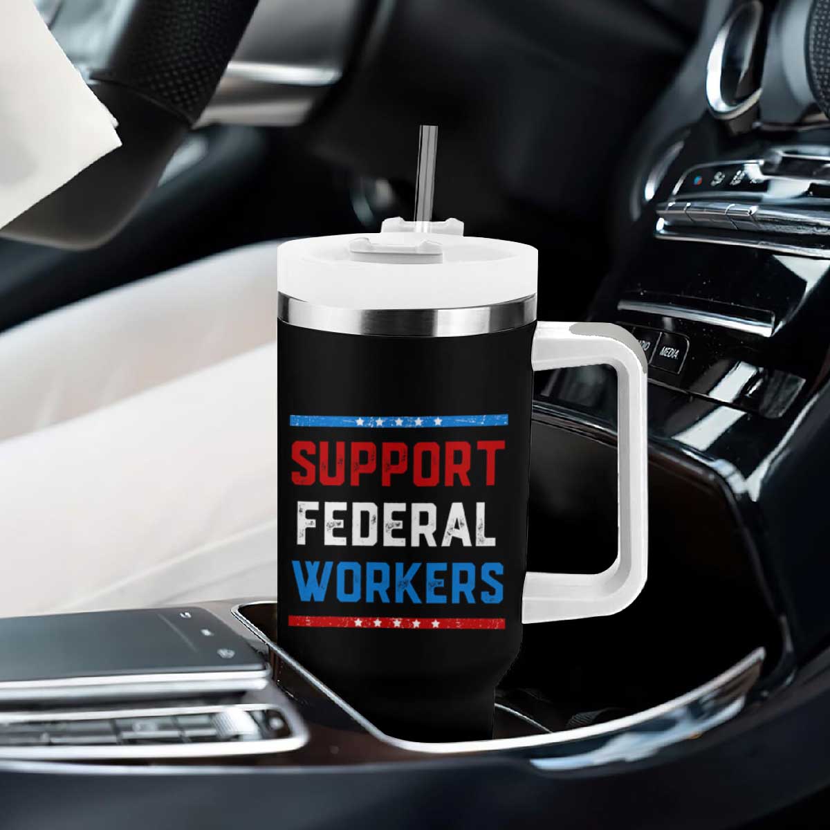 Support Federal Workers Tumbler With Handle Patriotic Protect Defend Employee Solidarity TS02 Print Your Wear