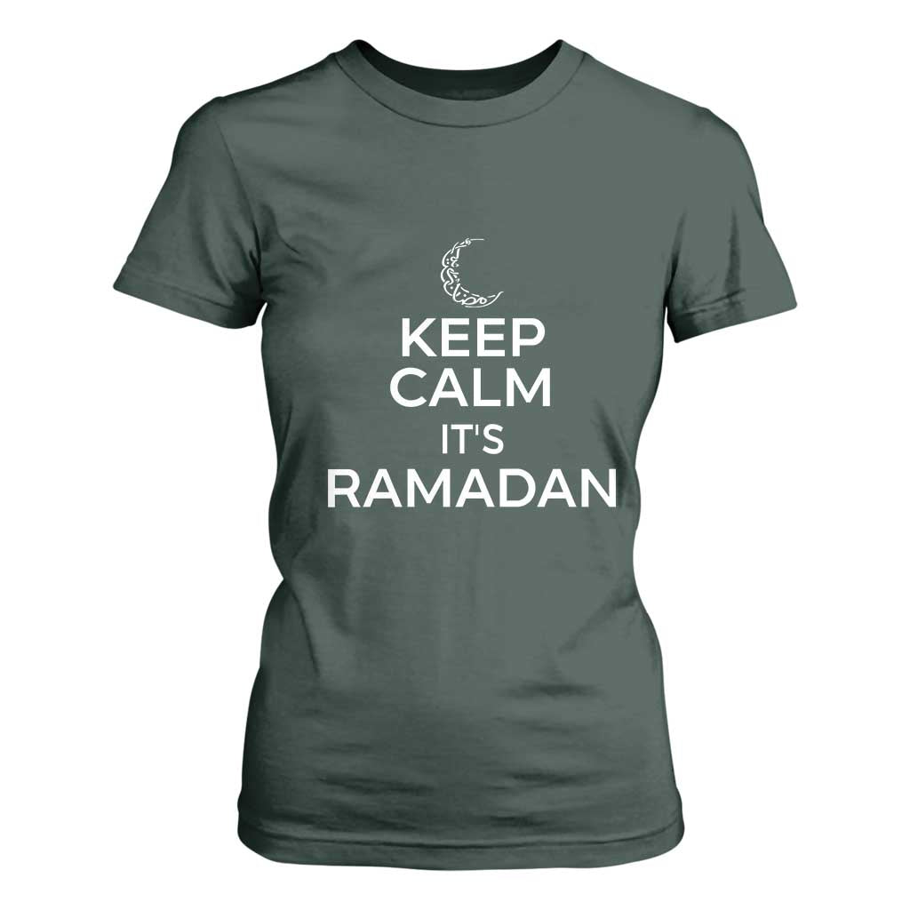 Keep Calm It's Ramadan T Shirt For Women Kareem Eid Mubarek Islamic Muslims TS02 Dark Forest Green Print Your Wear