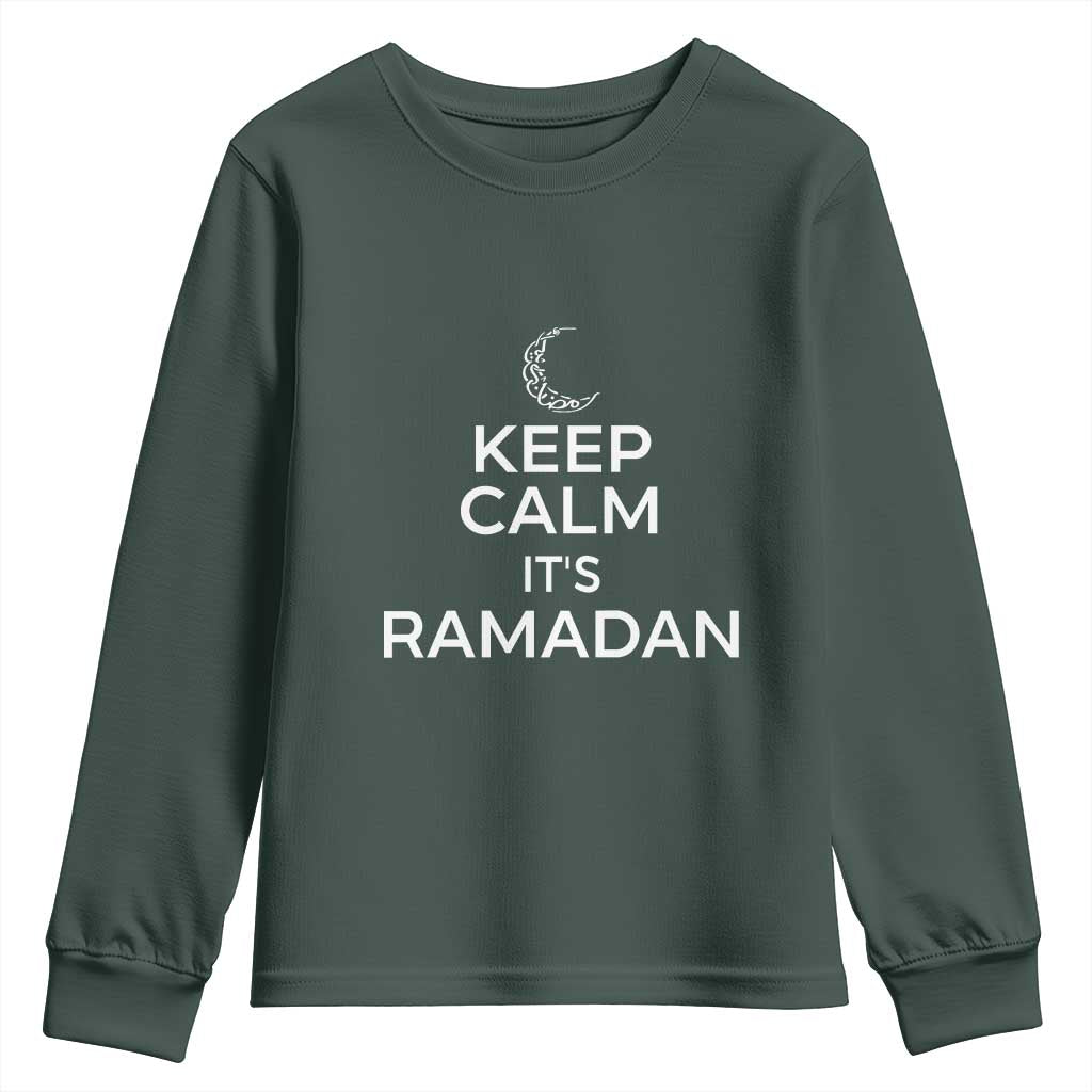 Keep Calm It's Ramadan Youth Sweatshirt Kareem Eid Mubarek Islamic Muslims TS02 Dark Forest Green Print Your Wear